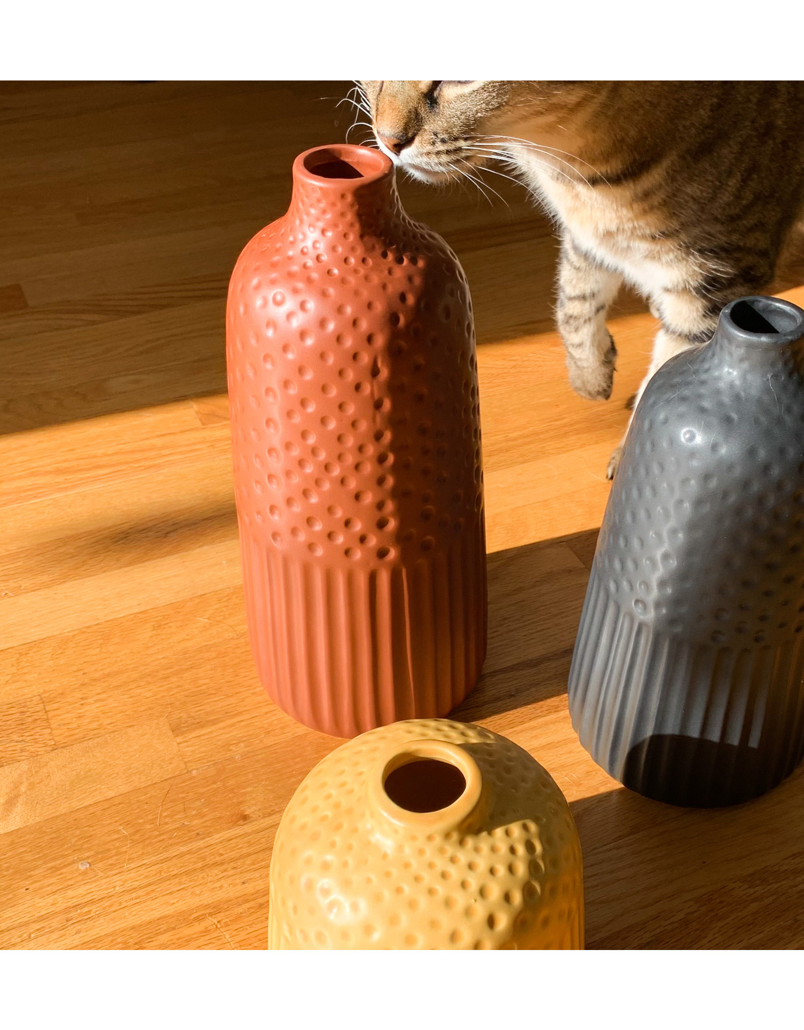 Creative Co-Op Embossed Stoneware Vase Black