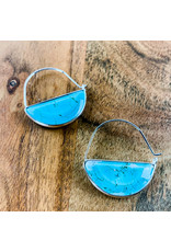 Turquoise Silver Stone Prism Hoop