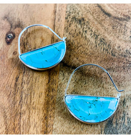 Turquoise Silver Stone Prism Hoop