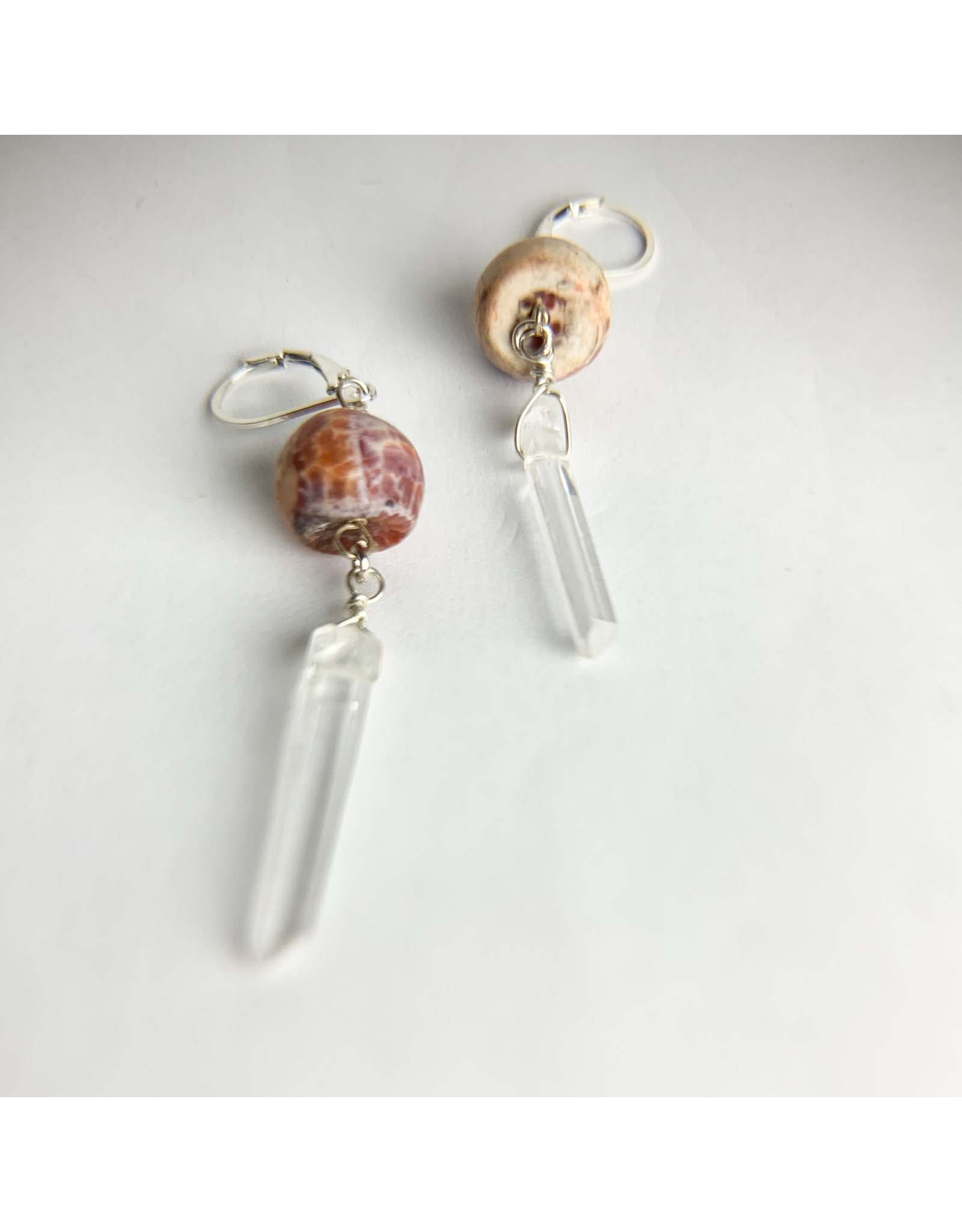 Fire Agate and Quartz Earrings Consignment