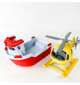 green toy Rescue Boat w/helicopter