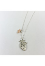 Penny Larsen Anatomical  Heart with MOPSS Flower -Sterling