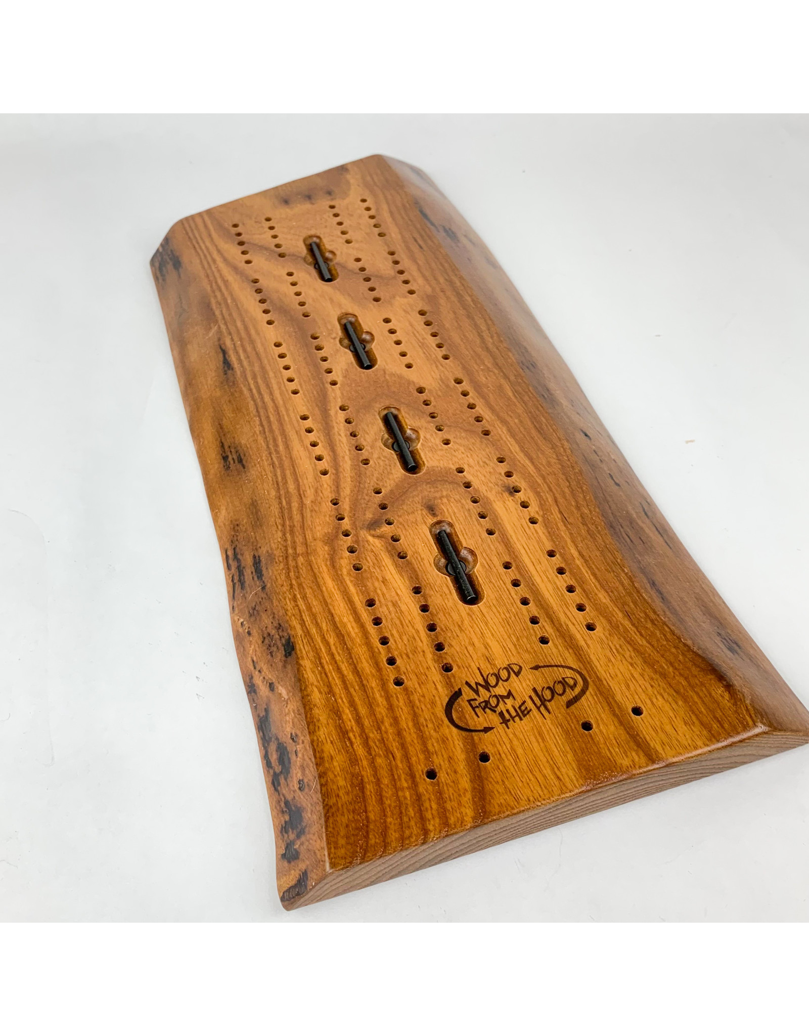 Wood From the Hood Small Cribbage Board Dark Stain