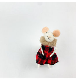 Creative Co-Op Plaid Mouse Ornament Female