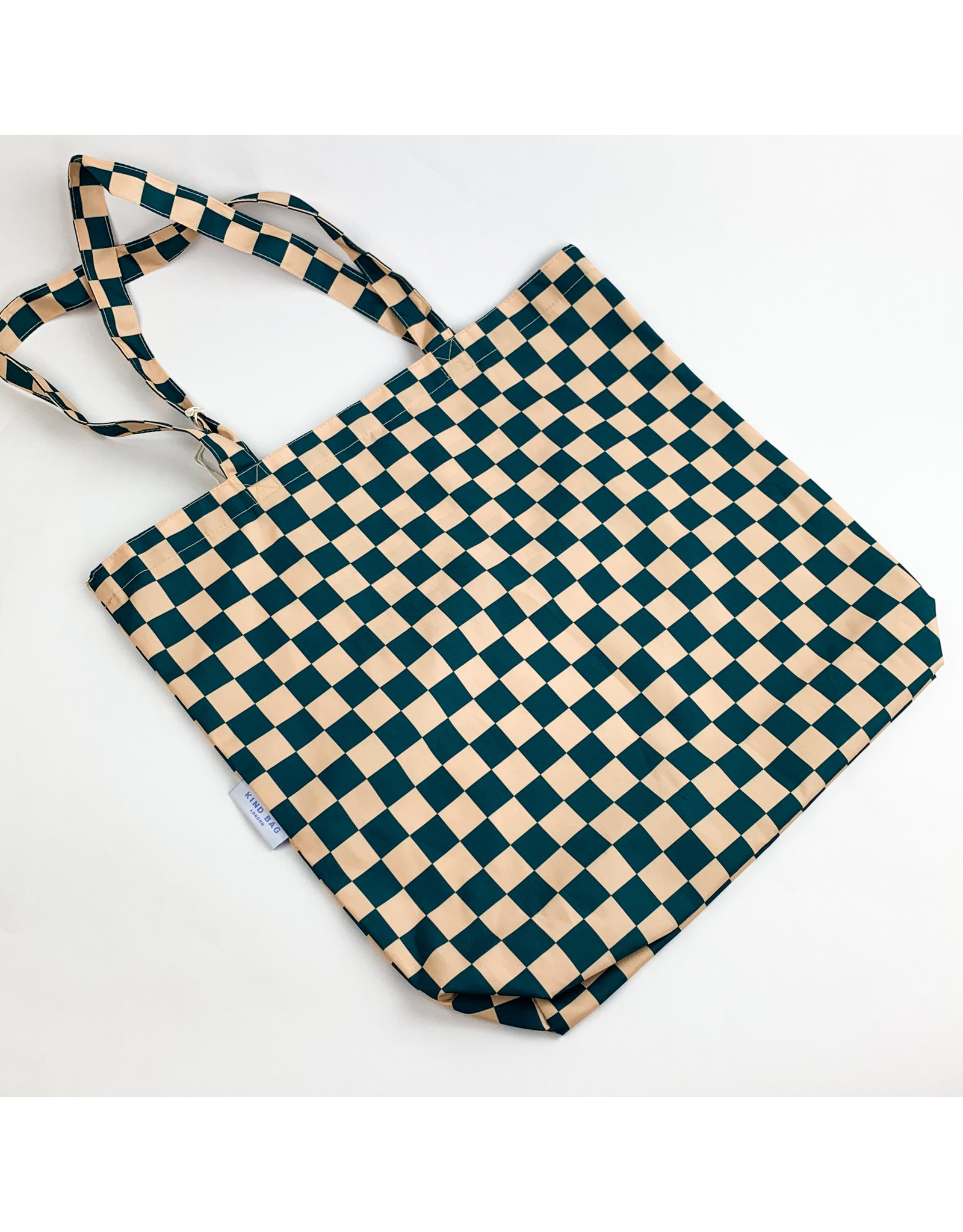 Kind Bag LTD Checkerboard tote-teal/beige