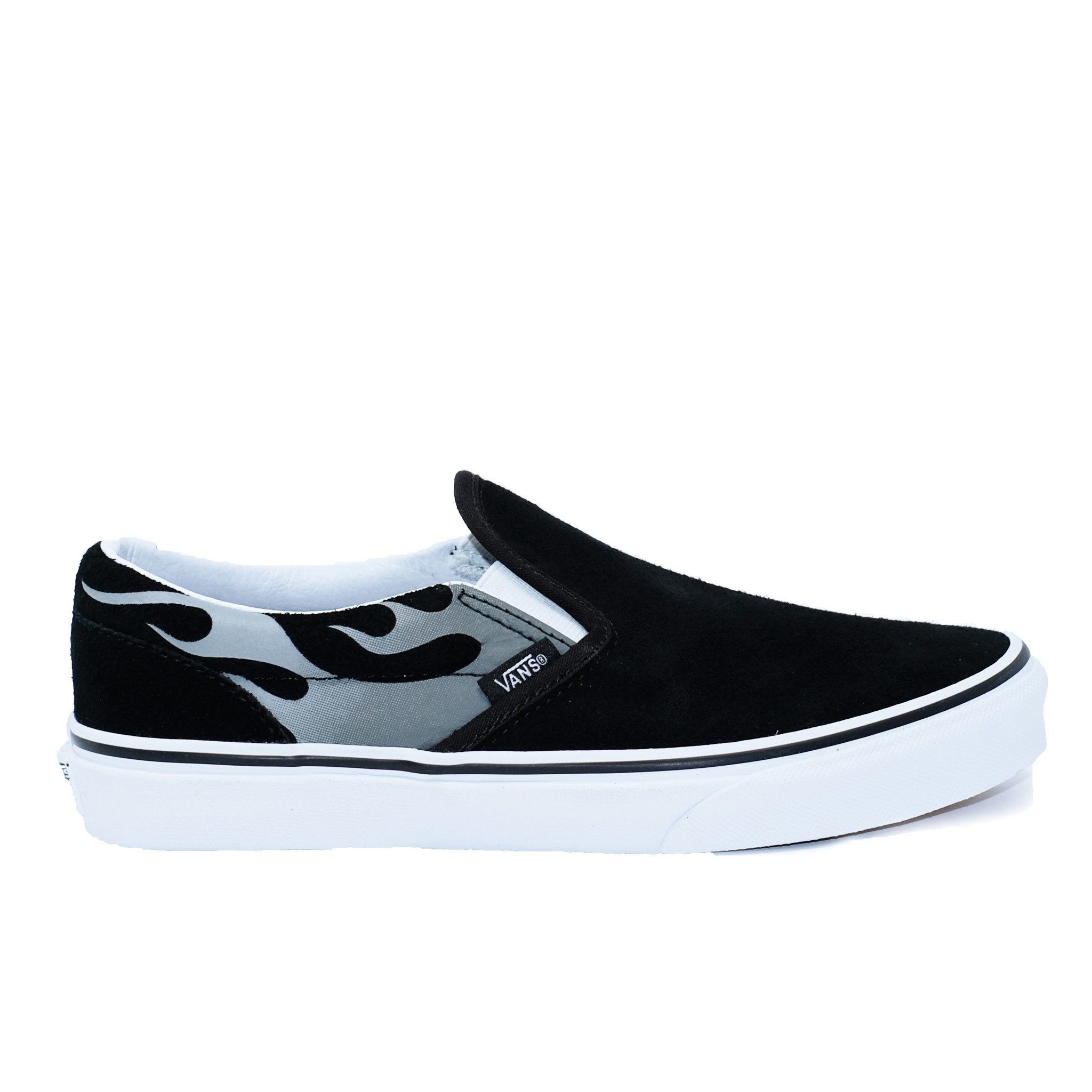 vans slip on black flame