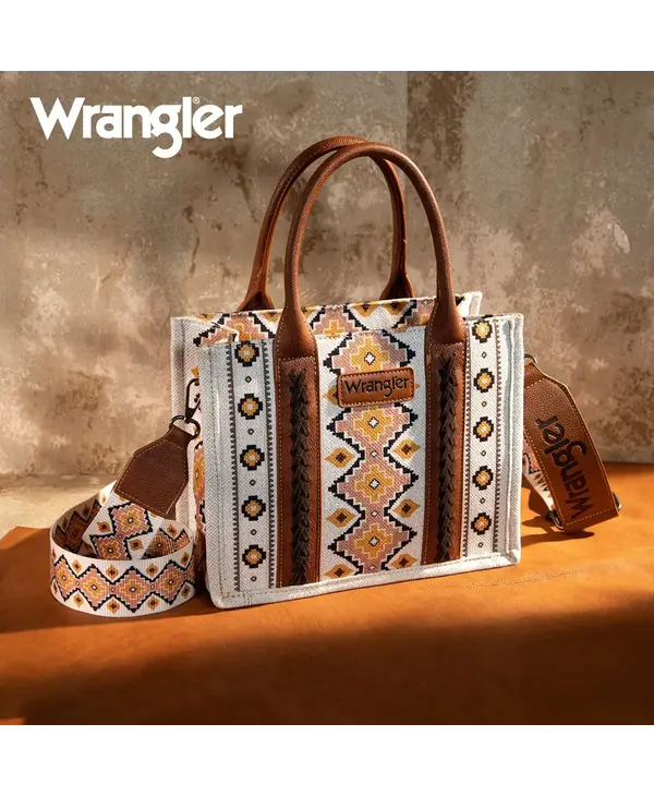 Wrangler Southwestern Print Small Canvas Tote Crossbody beige