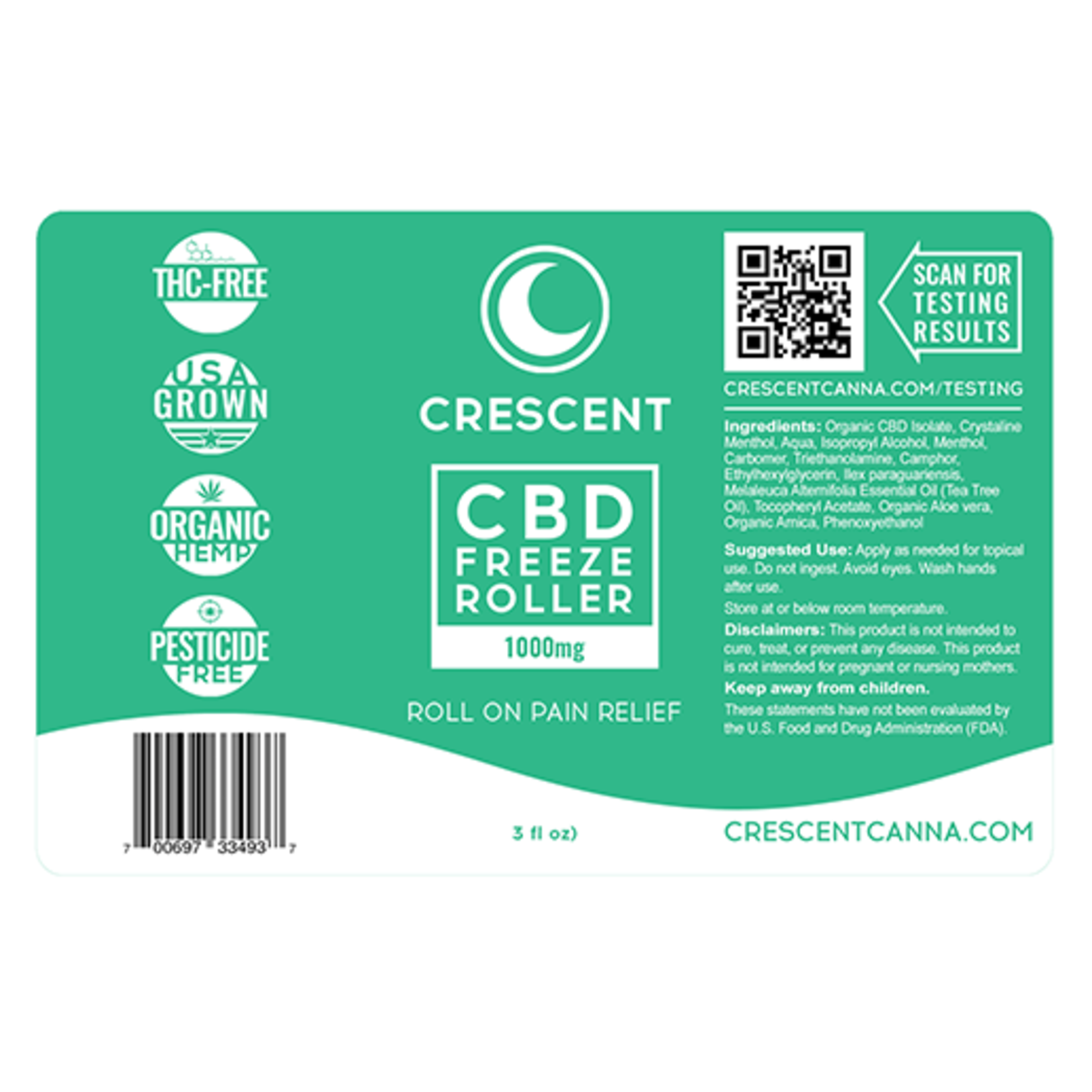 Crescent Canna Crescent CBD Topical Freeze Roller 1000mg 3oz