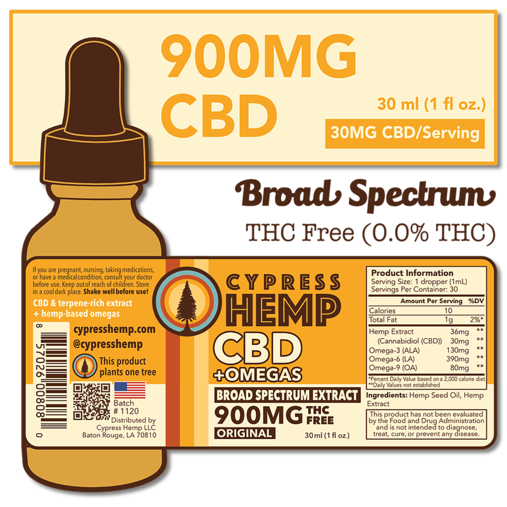 Cypress Hemp CBD + Omegas Broad Spectrum 900mg