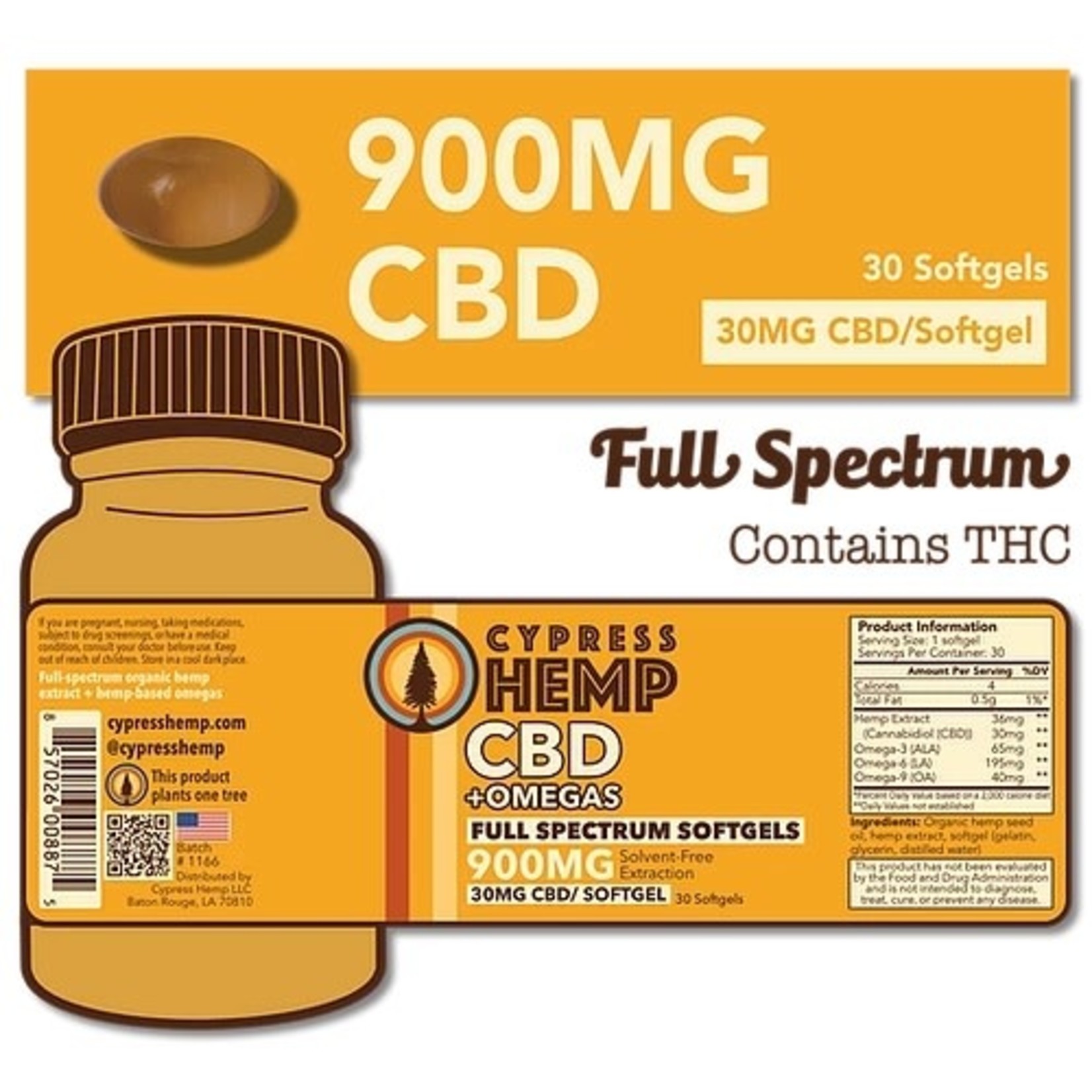 Cypress Hemp Cypress CBD + Omegas 900mg Full Spectrum Softgels