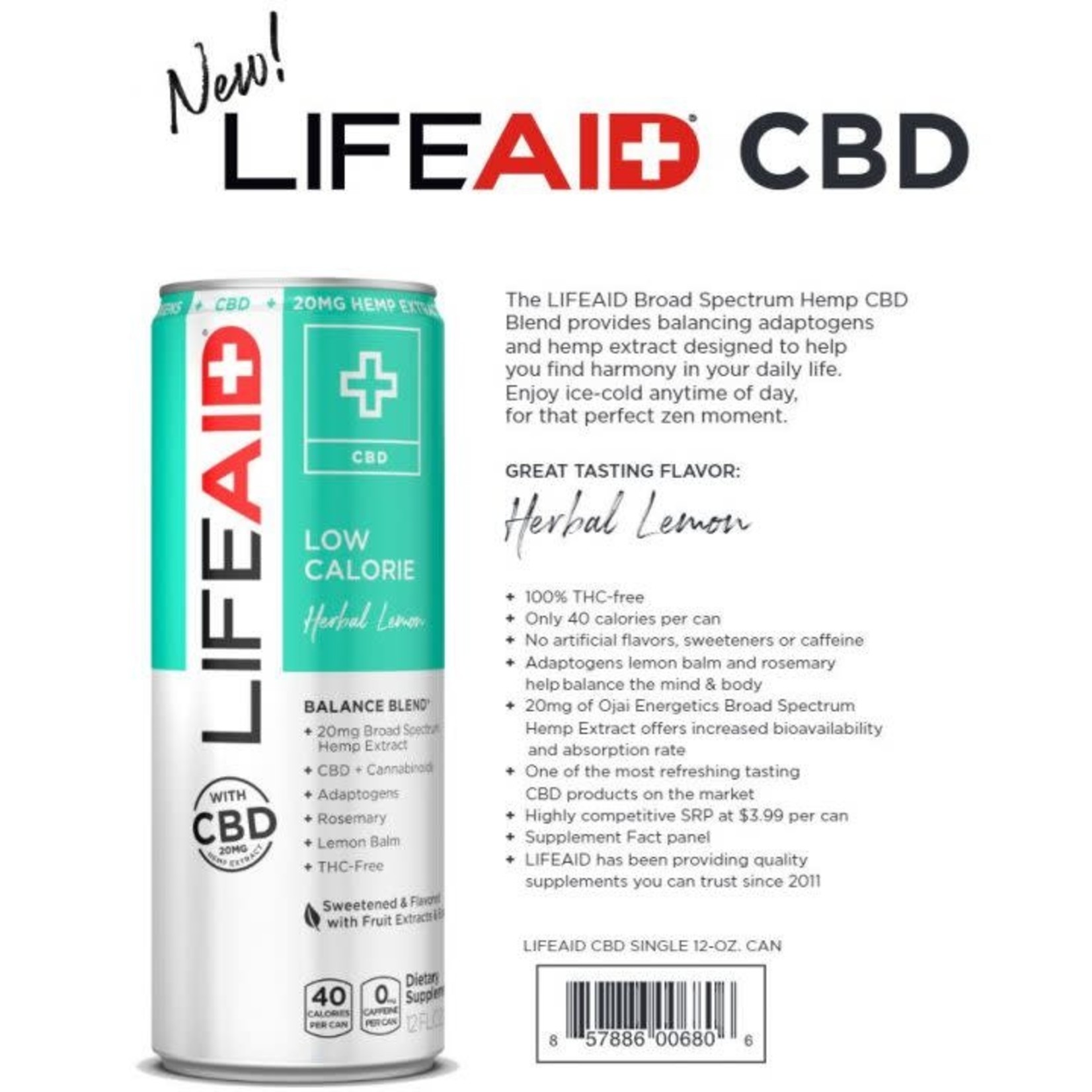 LifeAid LifeAid  LifeAid 20mg CBD Herbal Lemon Blend12oz