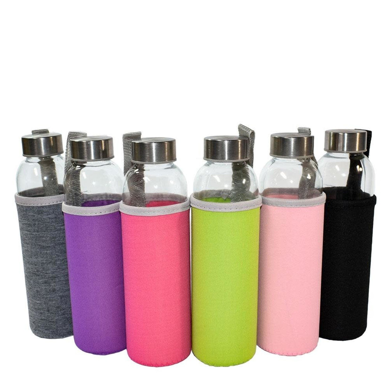 Glass Water Bottles with Stainless Steel Cap (18oz)