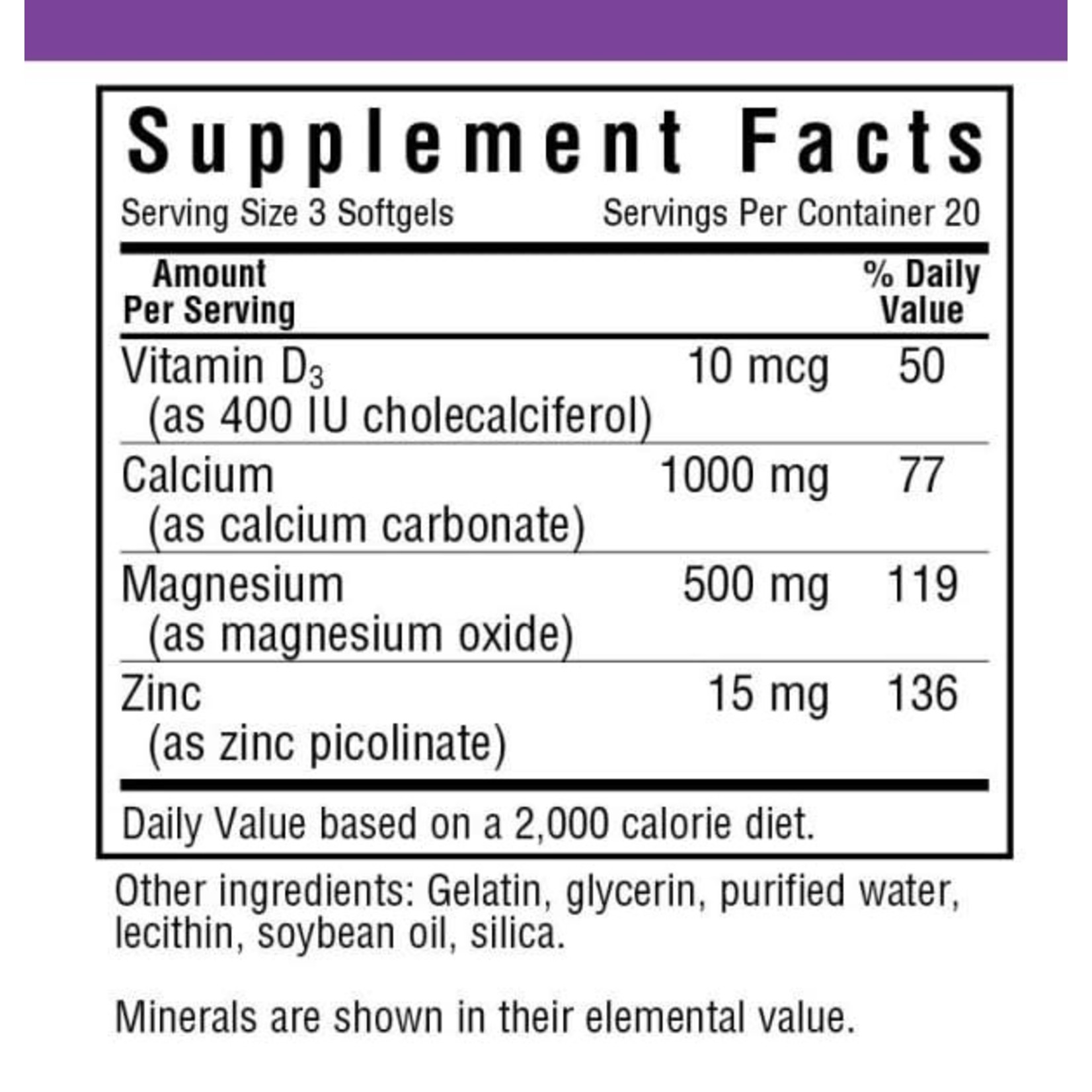 BlueBonnet Bluebonnet Calcium Magnesium Zinc D3 60 Softgels