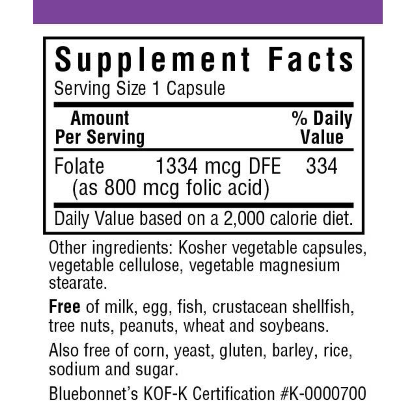 BlueBonnet Bluebonnet Folic Acid 800mg 90ct