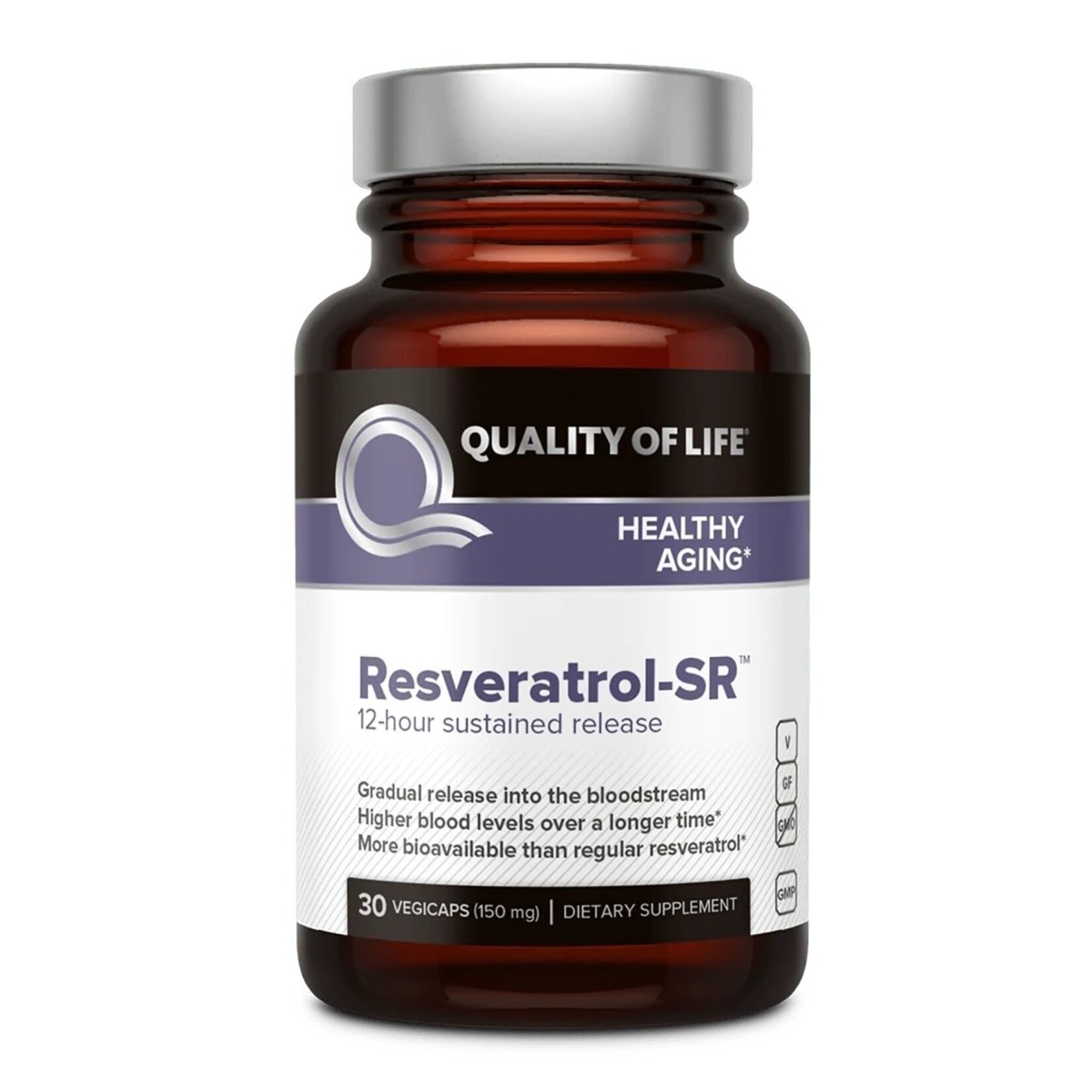 Quality of Life QOL Resveratrol SR 12 Hour Sustained Release 30 Vegicaps