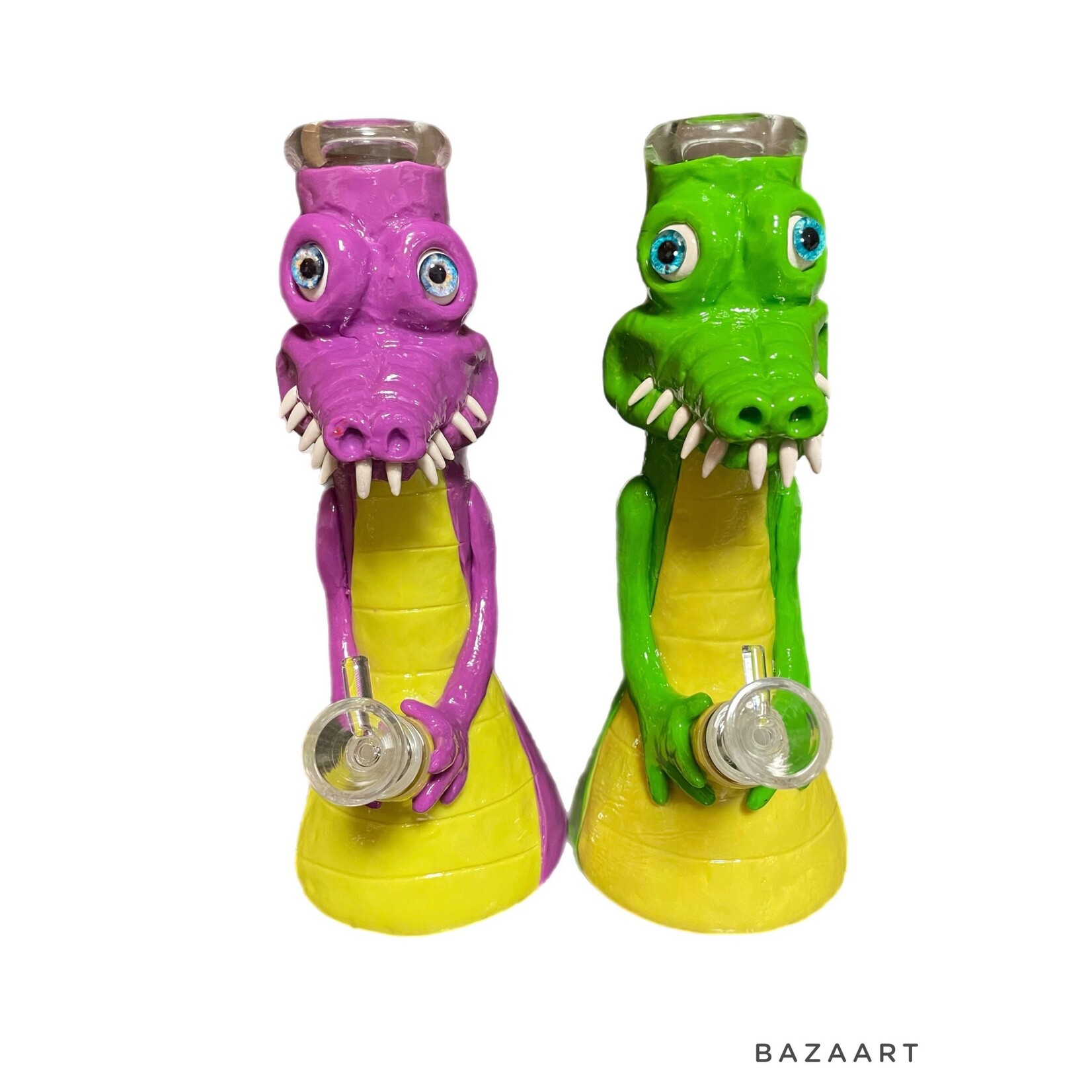 Alligator 11" Hand Painted Beaker Waterpipe Health4nola Metairie