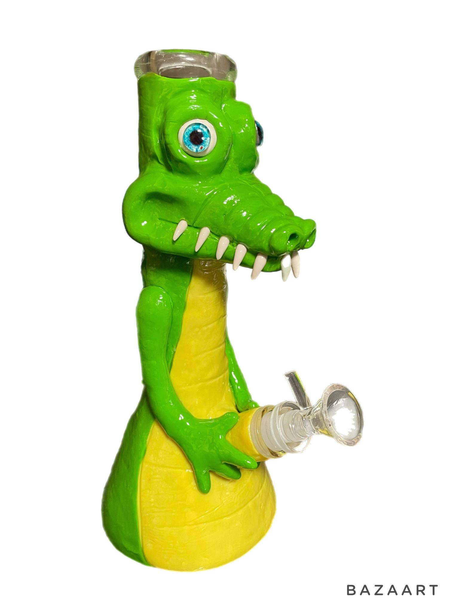 Alligator 11" Hand Painted Beaker Waterpipe Health4nola Metairie