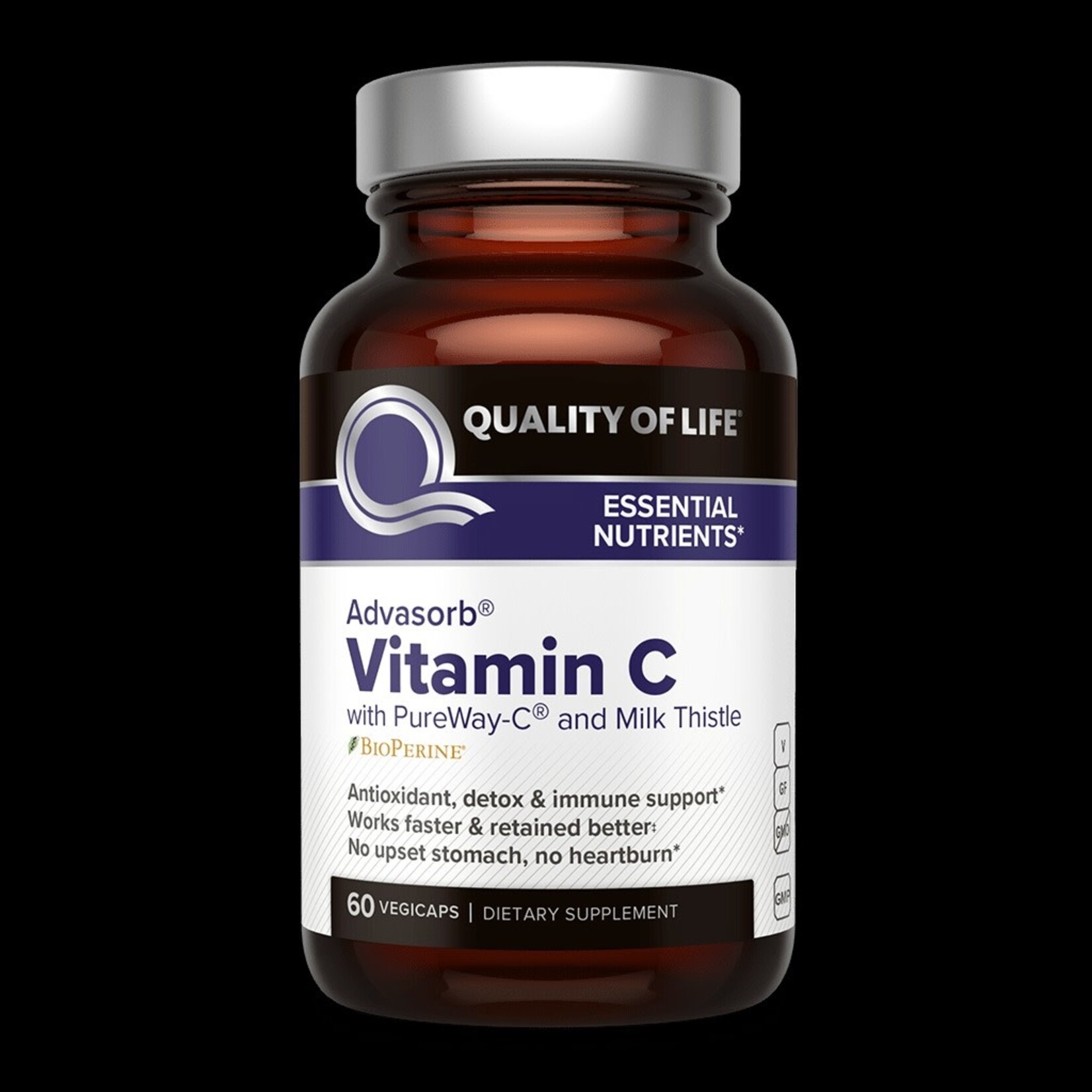 Quality of Life QOL Advasorb Vitamin C with Milk Thistle 60 vegi caps