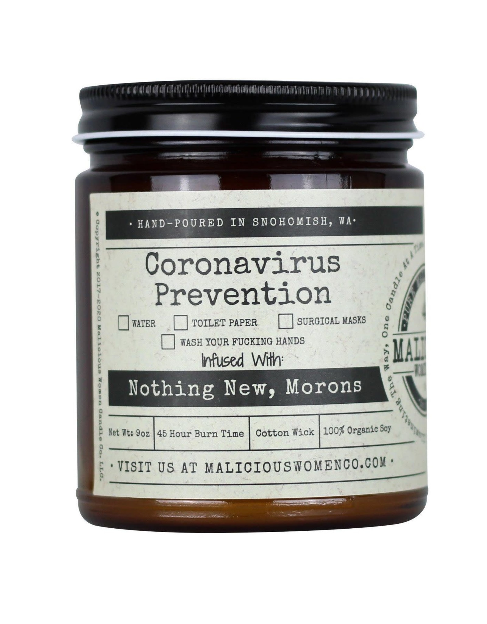 Coronavirus Prevention Checklist Candle Infused With: Nothing New, Morons Scent: Pear & Ivy