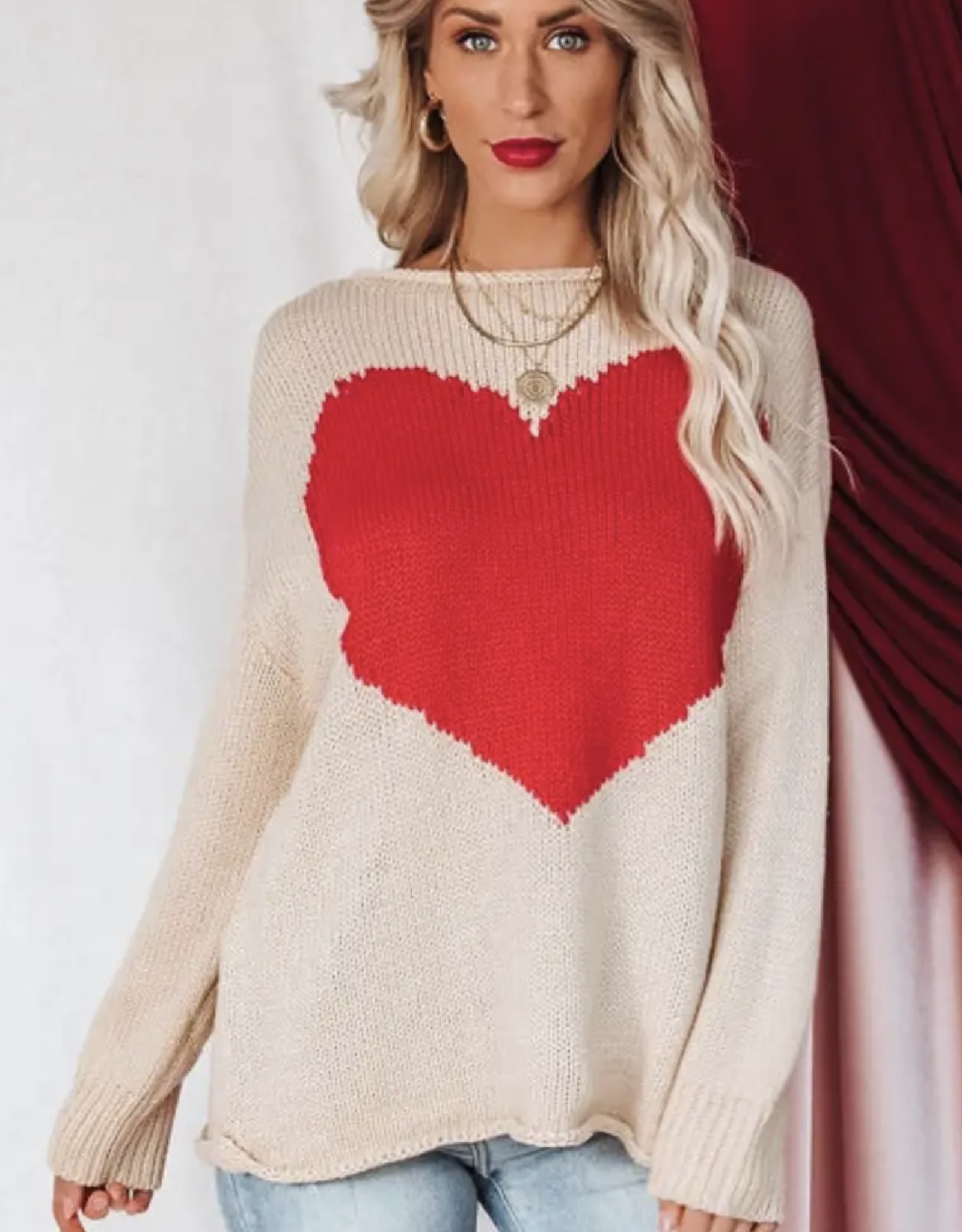 The Moment Collection natural/red heart sweater