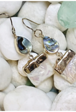 The Beach and Back Ocean Springs Pear and Square Abalone and Freshwater Pearl Earrings