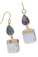 The Beach and Back Ocean Springs Pear and Square Abalone and Freshwater Pearl Earrings