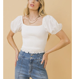 Flying Tomato Solid White Woven Top