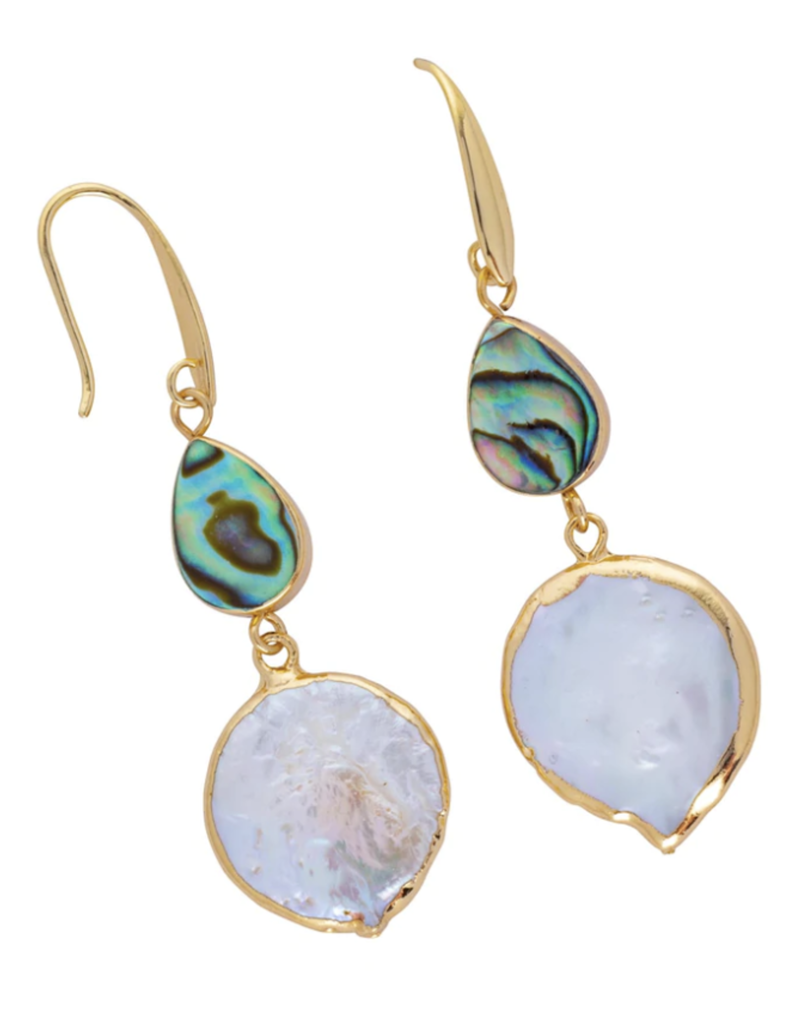The Beach and Back Ocean Springs Double Drop Abalone and Coin Pearl Earrings