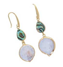 The Beach and Back Ocean Springs Double Drop Abalone and Coin Pearl Earrings