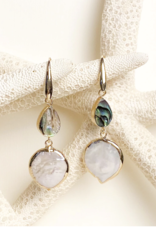 The Beach and Back Ocean Springs Double Drop Abalone and Coin Pearl Earrings
