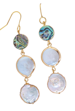 Ocean Springs Triple Abalone and Coin Pearl Linear Earrings