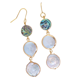 The Beach and Back Ocean Springs Triple Abalone and Coin Pearl Linear Earrings