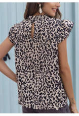 ESLEY Leopard Mock Neckline Blouse