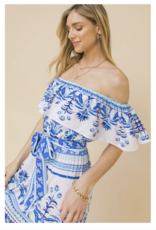 Flying Tomato Printed Woven Maxi Dress Ivory Blue