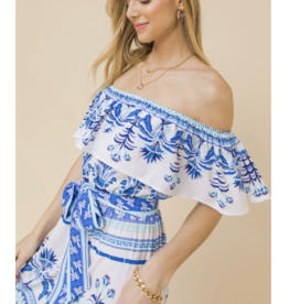 Flying Tomato Printed Woven Maxi Dress Ivory Blue