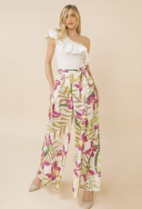 Printed Woven Wide Leg Pant Ivory/Olive