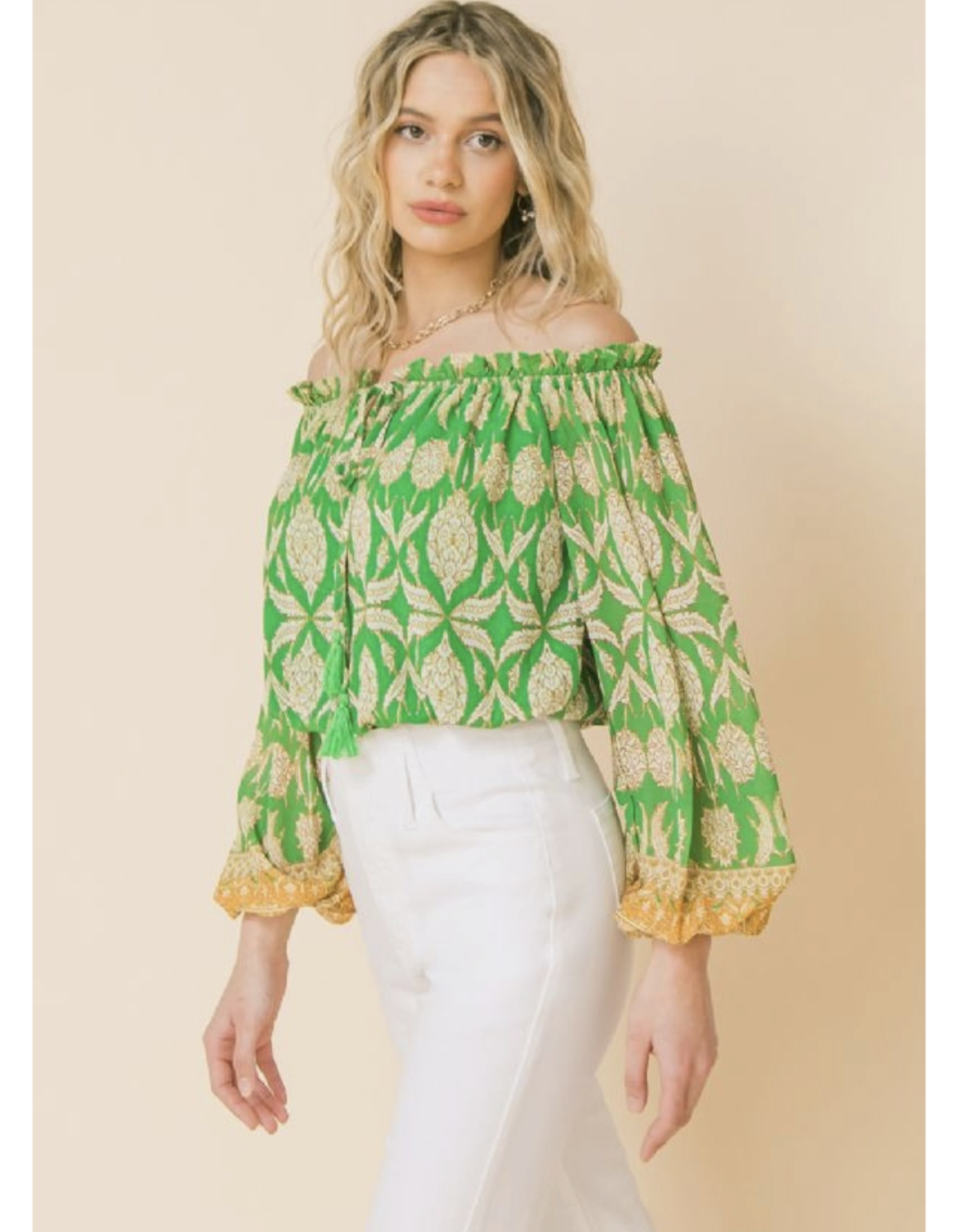 Flying Tomato Green Printed Woven Top