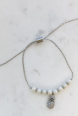Prep Obsessed Pineapple Pearl Pull Bracelet-Silver