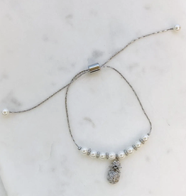Prep Obsessed Pineapple Pearl Pull Bracelet-Silver