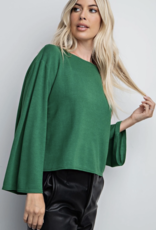 Style USA Long Sleeve Round Neck Knit Top Green