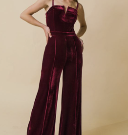 Flying Tomato Burgundy Velvet Jumpsuit