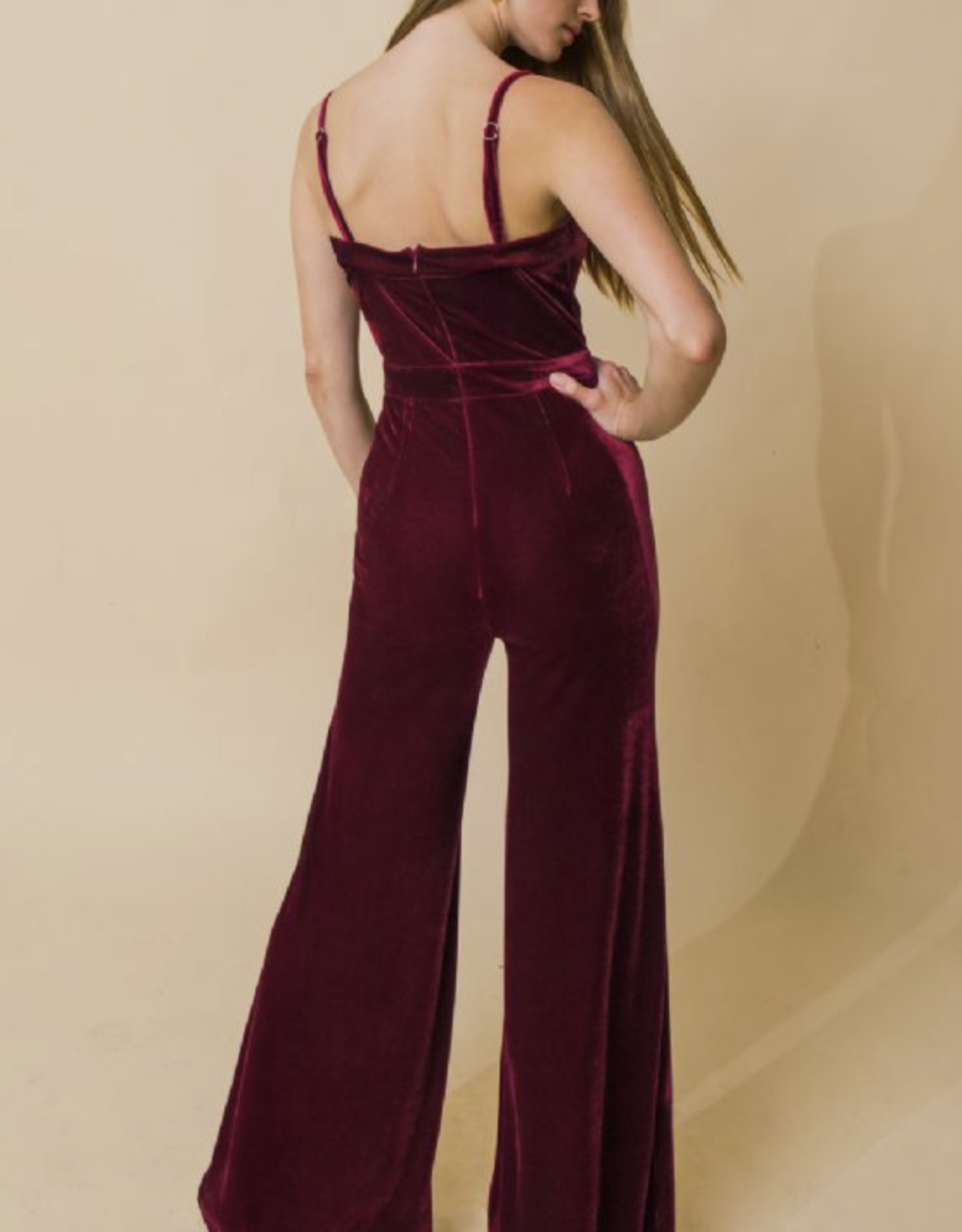 Flying Tomato Burgundy Velvet Jumpsuit