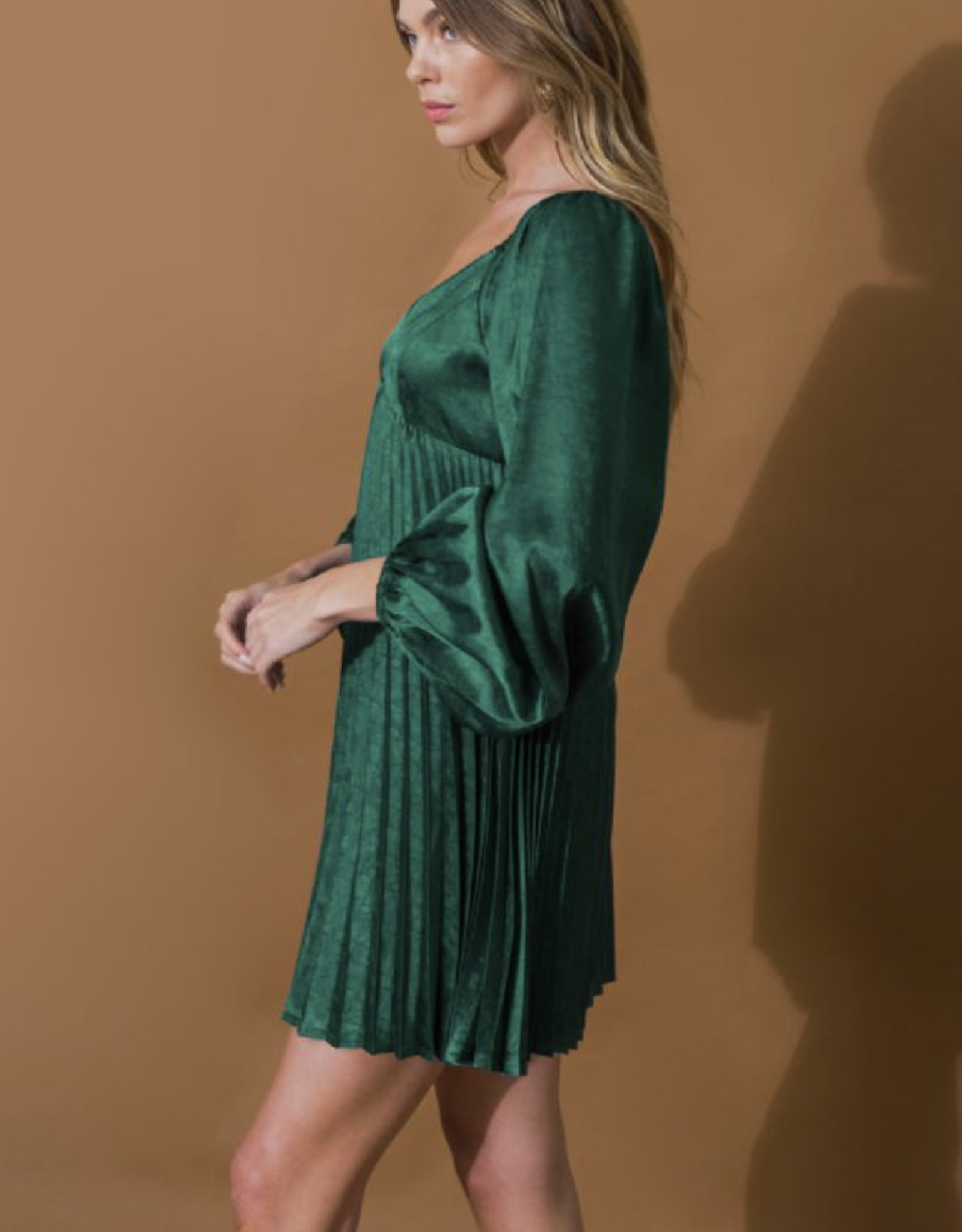 Flying Tomato Green Jacquard Satin Mini Dress