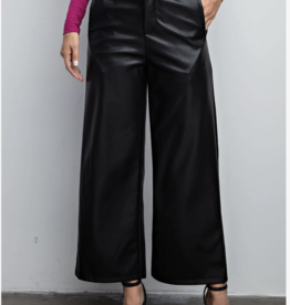 Style USA High Waist Wide Leg  Black Faux Leather Pants