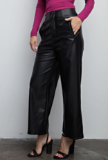 Style USA High Waist Wide Leg  Black Faux Leather Pants