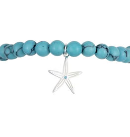 The Beach and Back Sea Bright Sea Star Turquoise Stretch Bracelet Silver/gold