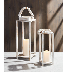 Mud Pie White Bead Handle Lantern Set