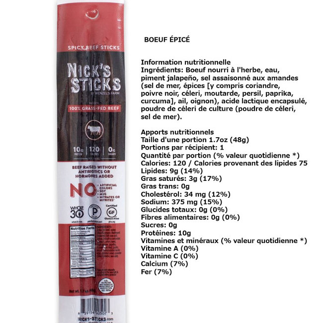 Bâtonnets de Boeuf Nourrit a l'herbe