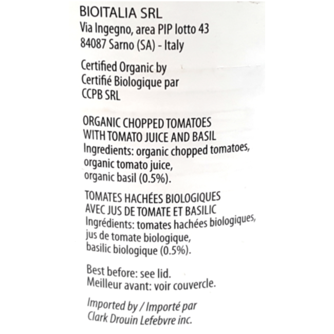BIOITALIA Tomates Hachées Basilic Bio 796ml