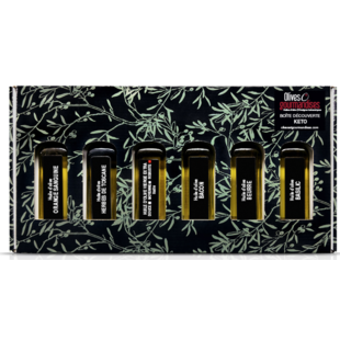 OLIVES & GOURMANDISES Boîte découverte 6 huiles ( basilic, beurre, Bacon, Espagne, herbes de Toscane, orange sanguine ) 60ml